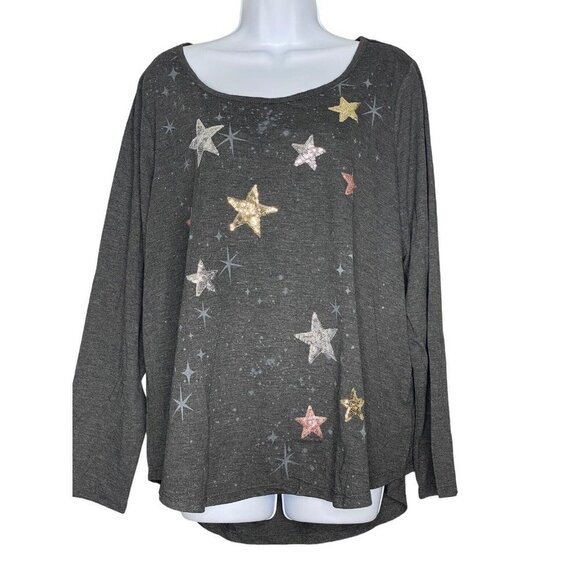 Style & Co Womens Long Sleeve Gray Sequin Stars Boat Neck Plus Size 1X - Picture 3 of 7